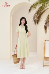 43061X35 - Đầm xòe cổ sam thô đũi xanh ngọc