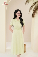 43061X35 - Đầm xòe cổ sam thô đũi xanh ngọc