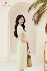 43061X35 - Đầm xòe cổ sam thô đũi xanh ngọc