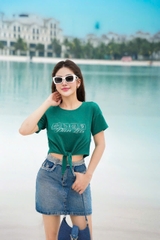 AP208 - Áo cotton trắng buộc nơ gấu