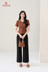 19045N35 - Áo ký giả nâu đũi tay phối tơ