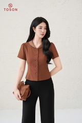 19045N35 - Áo ký giả nâu đũi tay phối tơ