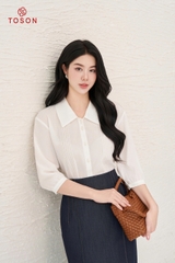 12011W95 - Áo sơ mi thô trắng tay lỡ