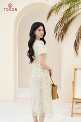 43049X95 - Đầm tơ hoa xanh cắt can ly xòe