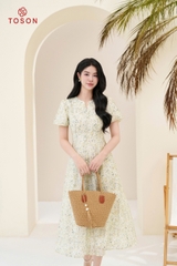 43049X95 - Đầm tơ hoa xanh cắt can ly xòe