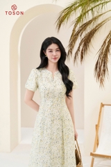 43049X95 - Đầm tơ hoa xanh cắt can ly xòe