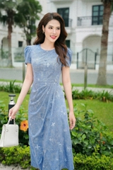JDK51X95 - Đầm xanh cotton bò