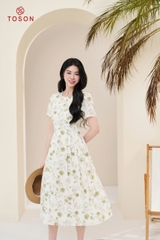41001 - Đầm xoè xếp ly lụa silk hoạ tiết