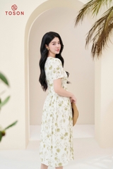 41001 - Đầm xoè xếp ly lụa silk hoạ tiết
