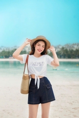 AP208 - Áo cotton trắng buộc nơ gấu