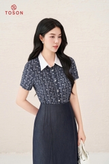 12080 - Áo lụa cổ đức, tay cộc, họa tiết