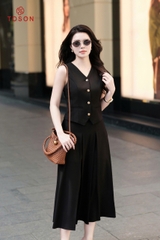 33011B95- Chân váy mango đen xếp ly nhỏ