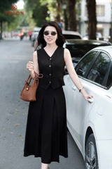 33011B95- Chân váy mango đen xếp ly nhỏ