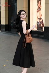 33011B95- Chân váy mango đen xếp ly nhỏ