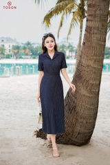 46037T95 - Đầm demin tím than kẻ cổ K