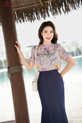 AP013T65 - Áo phông lụa tím hoạ tiết