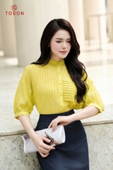 14004X35 - Áo tơ cốm cổ tàu dáng suông