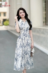43050H95 - Đầm tơ hoa cổ đức dáng xòe