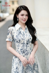 43050H95 - Đầm tơ hoa cổ đức dáng xòe