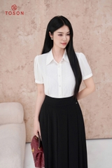 13006W95 - Áo tơ trắng xếp ren