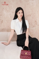 13006W95 - Áo tơ trắng xếp ren