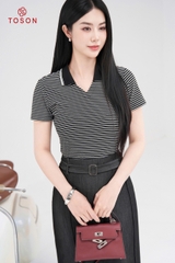 AP642 - Áo cotton kẻ cổ polo V