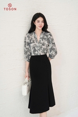 11089H95 - Áo silk họa tiết cổ tàu V