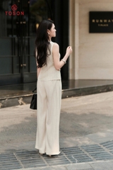 B1221 - Bộ linen be kẻ: Áo gile + Q suông