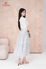 14032W95 - Áo lụa tơ trắng xếp bèo