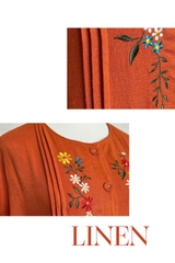 46092C35 - Đầm suông linen cam thêu hoa