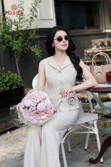 B1218E95 - Bộ xước nhật be: Gile đính hoa+ Quần suông