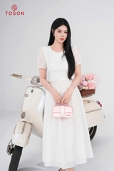 44068W95 - Đầm xoè tơ trắng eo xếp nhún