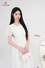 44068W95 - Đầm xoè tơ trắng eo xếp nhún