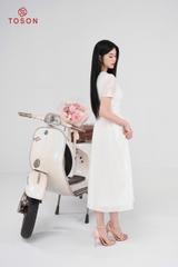 44068W95 - Đầm xoè tơ trắng eo xếp nhún