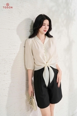 14033W95 - Áo tơ kem, gấu buộc nơ