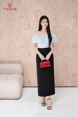14069K95 - Áo thô đũi kẻ xanh trễ vai