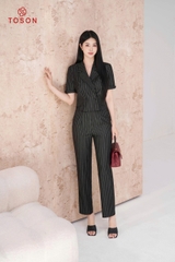 B1265K05 - Bộ kẻ denim: Áo đờ mi + Q suông