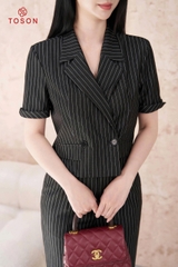 B1265K05 - Bộ kẻ denim: Áo đờ mi + Q suông