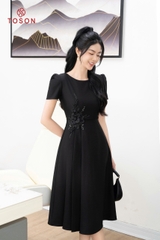 43227B35 - Đầm đen đũi nhật, eo tết dây đính hoa