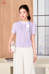 13133 - Áo croptop thô kẻ, cổ phối nơ