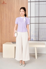 13133 - Áo croptop thô kẻ, cổ phối nơ