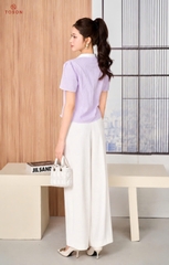 13133 - Áo croptop thô kẻ, cổ phối nơ