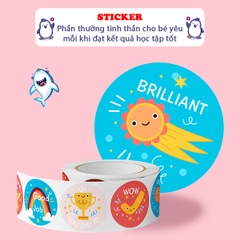 Cuộn 500 sticker nhãn dán khích lệ khen thưởng học tập cho bé yêu với nhiều họa tiết kèm slogan khiến những giờ học thêm sinh động BBShine – ST010