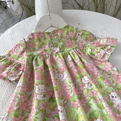 Váy bé gái 10-27kg dáng babydoll xinh yêu BBShine, Đầm bé gái tay phối bèo họa tiết thỏ hoa đáng yêu - D116