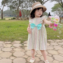 Váy bé gái 10-26kg chất thô đũi kẻ cao cấp BBShine, Đầm bé gái tay cánh tiên phối nơ siêu xinh - D106