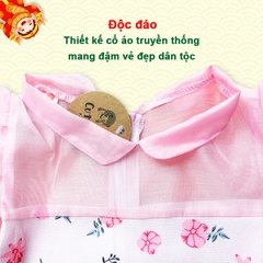 Áo dài cách tân cho bé 8-20kg chất tăm nhung cao cấp BBShine, Áo dài bé gái họa tiết hoa nhí tay bồng xinh xắn – AD007