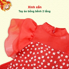 Áo dài cách tân cho bé 8-20kg chất tăm nhung cao cấp BBShine, Áo dài bé gái họa tiết hoa nhí tay bồng xinh xắn – AD007