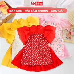 Áo dài cách tân cho bé 8-20kg chất tăm nhung cao cấp BBShine, Áo dài bé gái họa tiết hoa nhí tay bồng xinh xắn – AD007