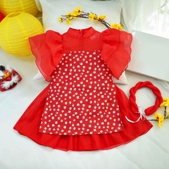 Áo dài cách tân cho bé 8-20kg chất tăm nhung cao cấp BBShine, Áo dài bé gái họa tiết hoa nhí tay bồng xinh xắn – AD007
