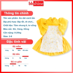 Áo dài cách tân cho bé 8-20kg chất tăm nhung cao cấp BBShine, Áo dài bé gái họa tiết hoa nhí tay bồng xinh xắn – AD007